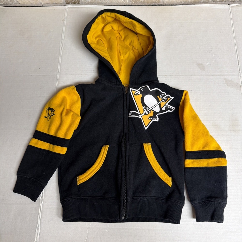 NHL Pittsburgh Penguins Zip Up Sweat Shirt Hoodie Black Yellow 3T